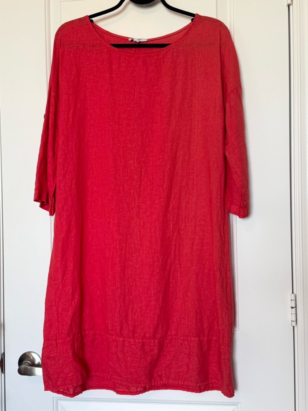 Rosemarine Coral Red 100% linen shift dress, medium